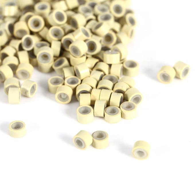 200 500 1000 2000 PIÈCES 3X5mm Anneaux de Liaison pour Extensions de Cheveux Doublés de Silicone Perles Boucles Outils 12 Types beige