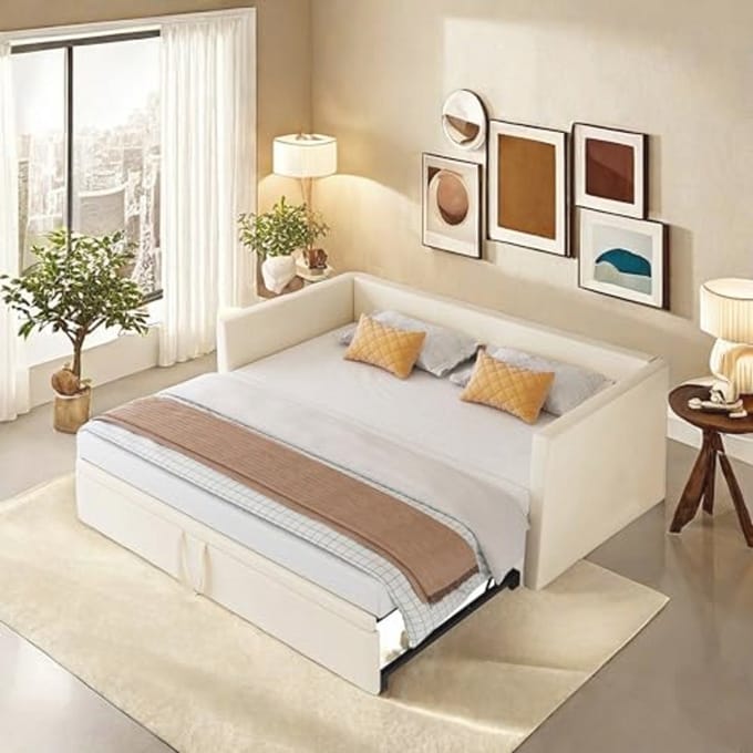Inklapbare Slaapbank 2-zits 90x200 cm – Fluweel Beige