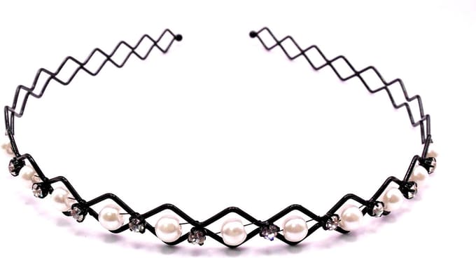 Diadeem gaas met parels+diamanten
