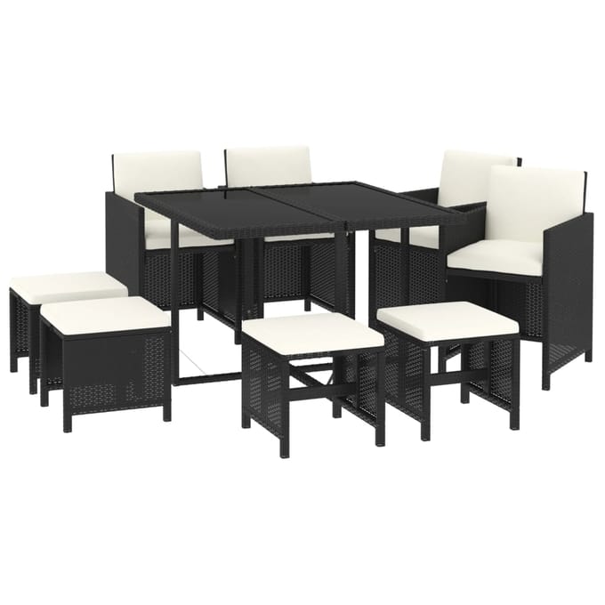 vidaXL - 9-delige - Tuinset - met - kussens - poly - rattan - zwart