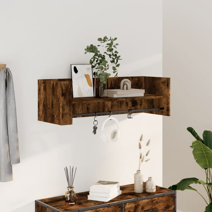 vidaXL - Wandschap - 100x35x30,5 - cm - bewerkt - hout - gerookt - eikenkleurig