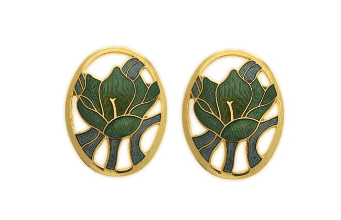 Behave - Oorbel steker bloemdesign art deco stijl groen 3cm