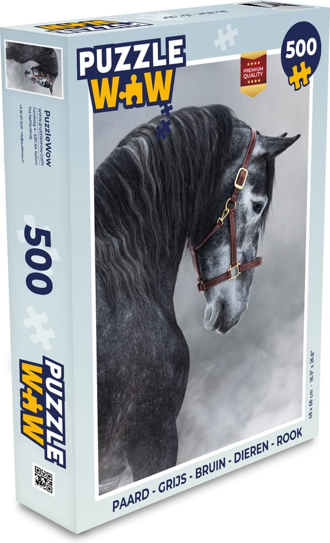 Puzzel Paard - Grijs - Bruin - Dieren - Rook - Legpuzzel - Puzzel 500 stukjes