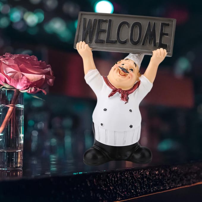 Restaurant Résine Mignon Figurine de Chef Miniature Statue Ornements Panneau de Bienvenue Décor de Table gray