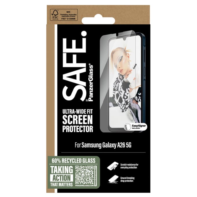 SAFE by PanzerGlass Screenprotector geschikt voor Samsung Galaxy A26 Glazen | SAFE by PanzerGlass Ultra-Wide-Fit Screenprotector - Case Friendly