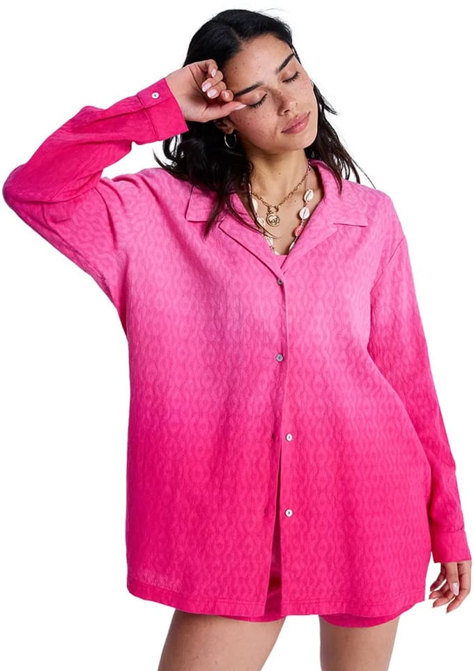 Roxy Ocean Gradient Lang Mouw Jurk Roze XL Vrouw