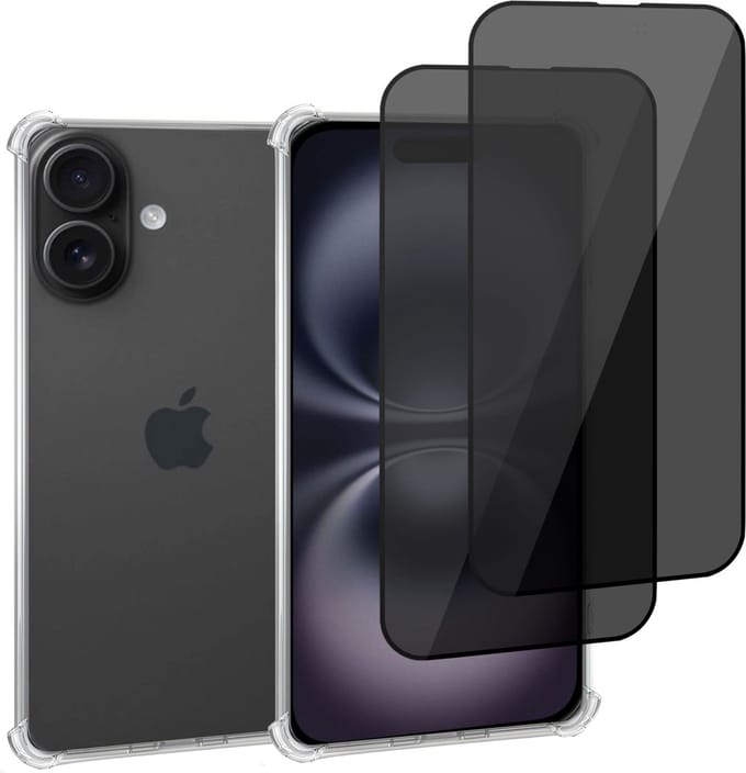 Geschikt voor Apple iPhone 16 Plus - Hoesje + 2x Screenprotector – Gehard Glas Cover + Shock Proof Case - Transparant
