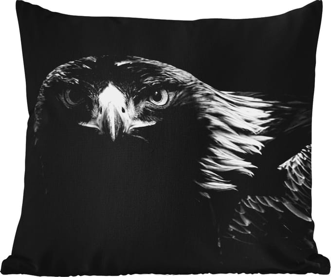 Tuinkussen - Buizerd - Vogel - Dieren - Zwart - Wit - 40x40 cm - Weerbestendig