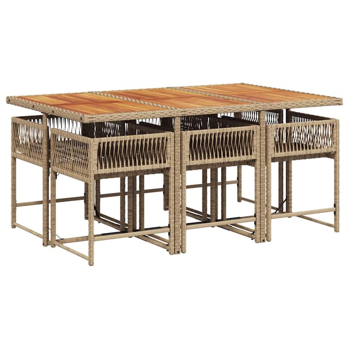 vidaXL - 7-delige - Tuinset - met - kussens - poly - rattan - beige