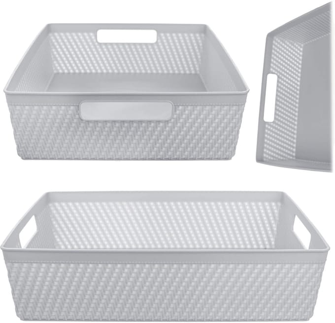 Lioni rechthoekige mand 33 x 26 x 8 cm lichtgrijs