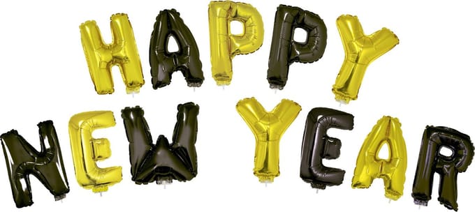 Folieballon Set 'Happy New Year' Zwart/Goud