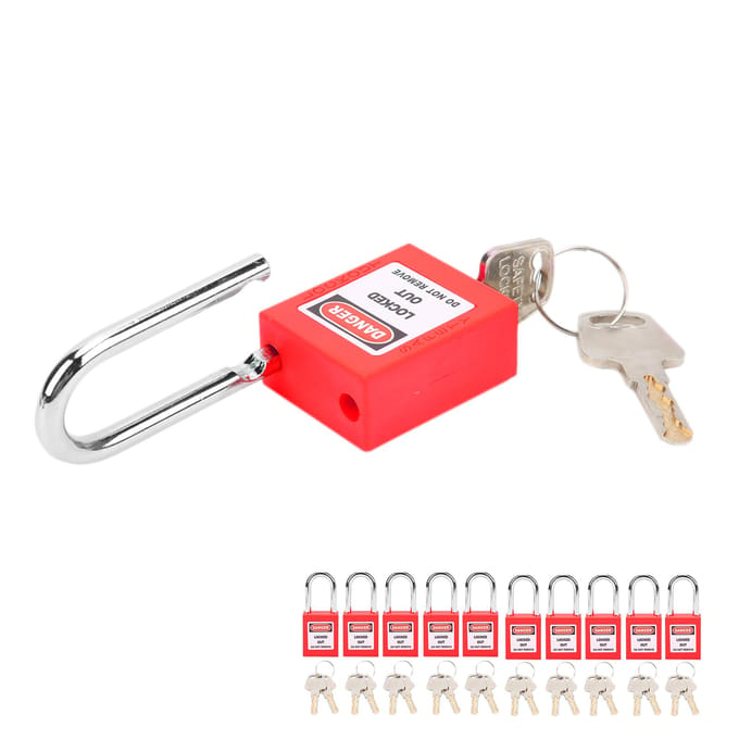 10 Ensembles Cadenas de Consignation 38mm Nylon Ingénierie Industrielle Isolation pour Chimie Électricité rouge