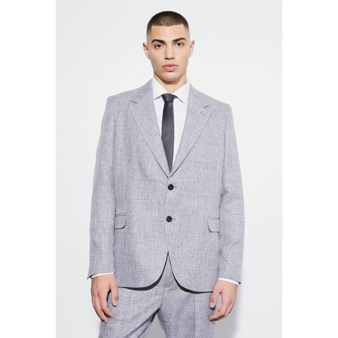 Oversized Boxy Textured Marl Blazer | Light Grey | Size 48