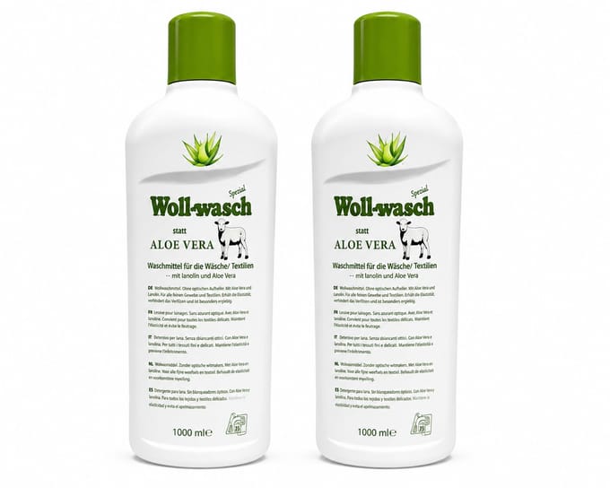 WOLLSAN WASMIDDEL -WASCHPFLEGE CONCENTRAAT MET ALOE VERA, 2 X 1000 ml 100% veilig wolwasmiddel