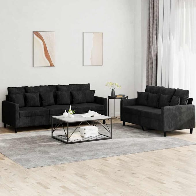 vidaXL - 2-delige - Loungeset - met - kussens - fluweel - zwart