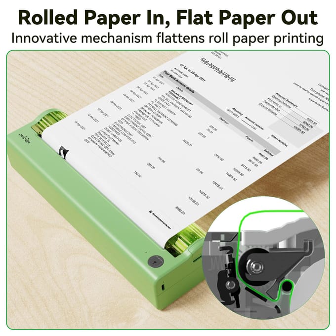 PeriPage A4-papierprinter Directe thermische overdracht Draadloze printer Mobiel 210 mm Mini mobiele foto groen