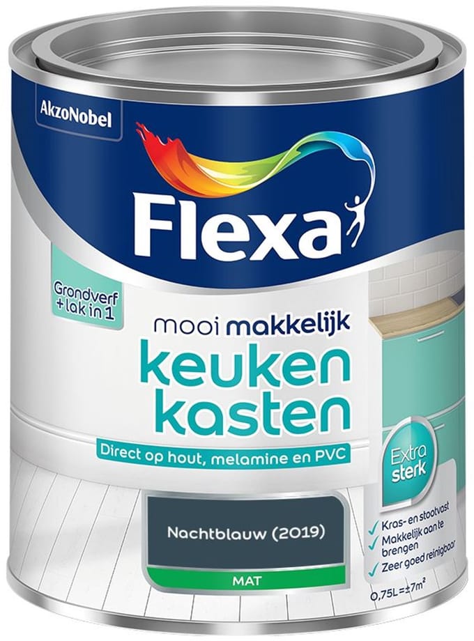 Flexa - Mooi Makkelijk Keukenkasten Mat - Nachtblauw - Mengverf - 750 Ml