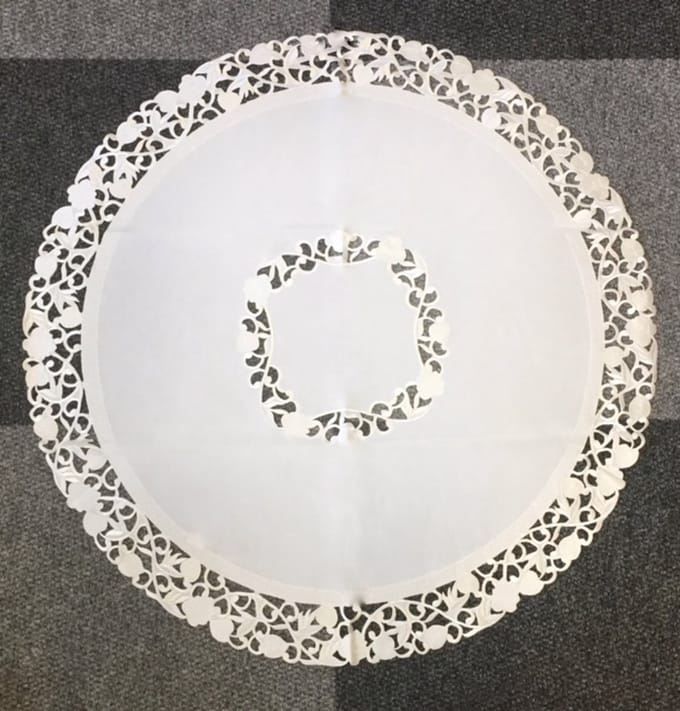 Tafelkleed Linnen gebroken wit met blaadjes - Rond 75 cm