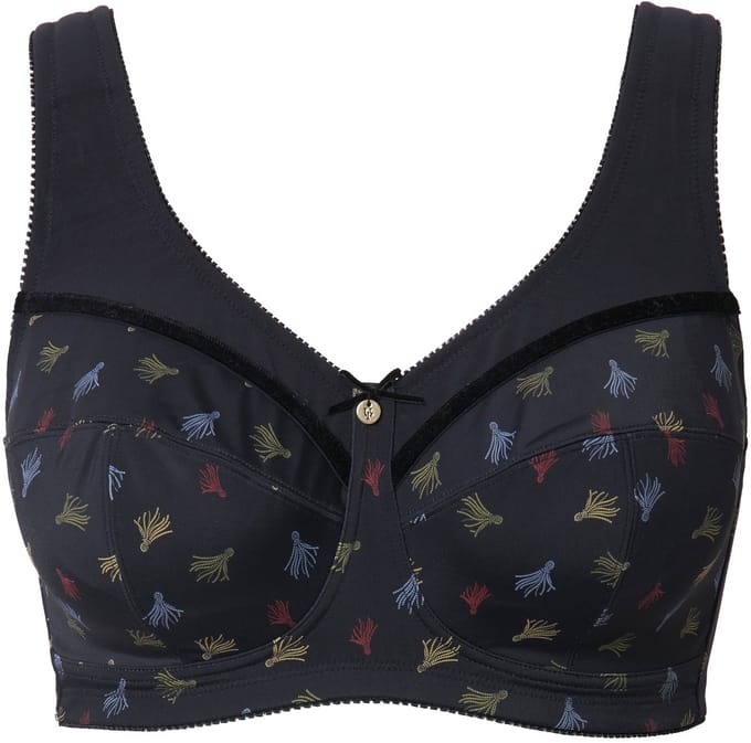 Ulla Popken - Dames - Steunbeha motiefmix zonder beugels - Zwart - Maat 95C