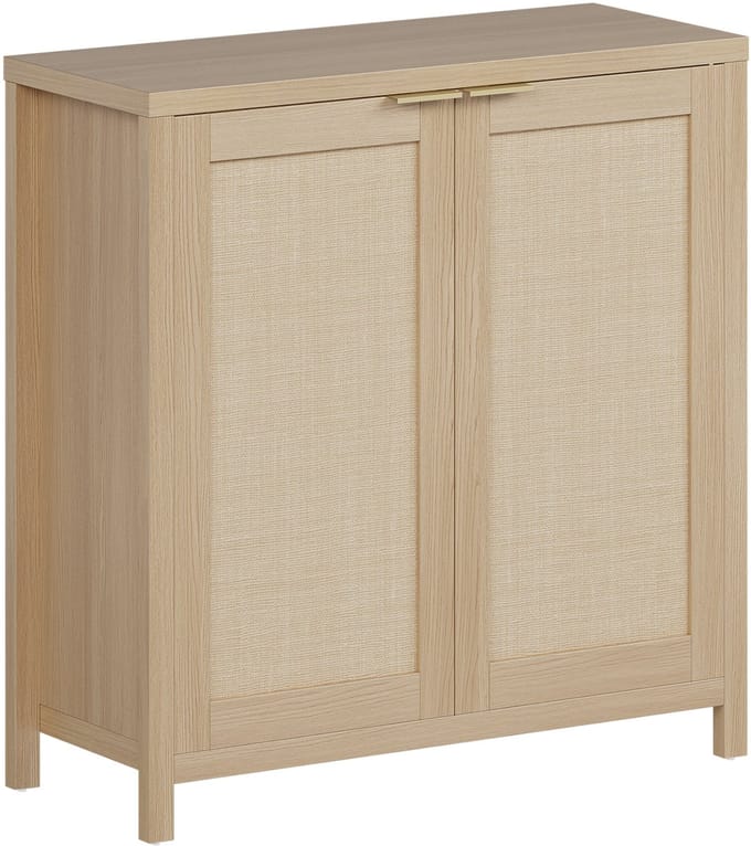 Rotan Dressoir Met 2 Deuren - Verstelbare Planken - 87x35x79 cm - Licht Eiken Kleur
