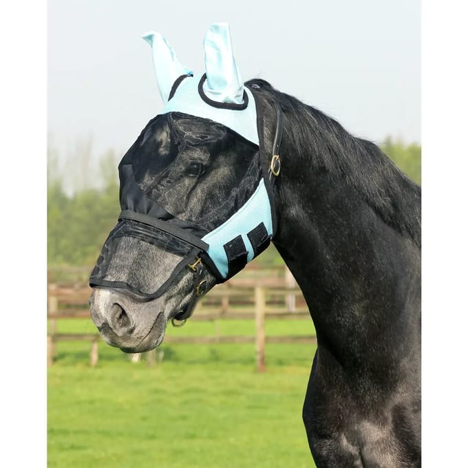 Qhp Vliegenmasker Met Afneembare Neusflap Lichtblauw - extra Groot