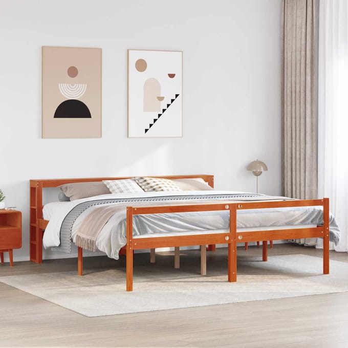 vidaXL - Bedframe - met - plank - met - opslag - 2 - st - Wasbruin - Massief - vurenhout