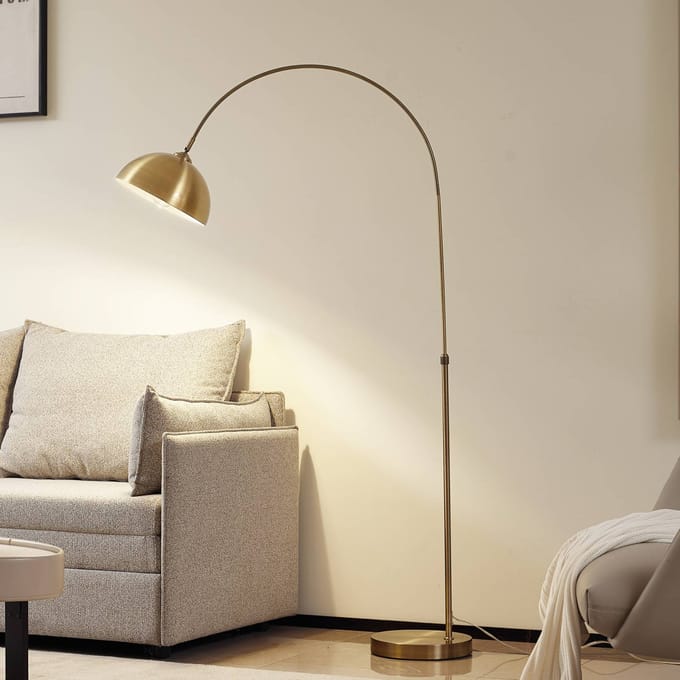 Lindby Lennart booglamp, antiek messing, metaal 183 cm