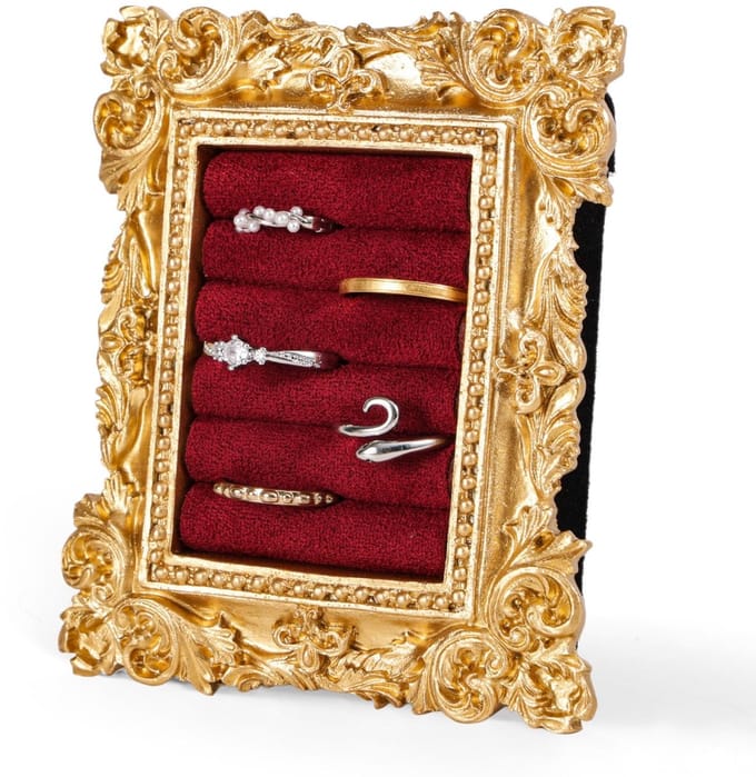 Vintage Ring Stand - Barokke Ringhouder voor Sieraden - Wijnrood