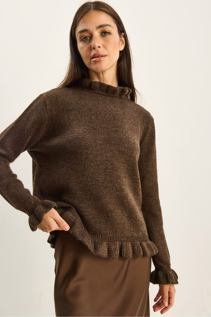 Gekruiste Halve Turtleneck Gebuttonde Gebreide Trui