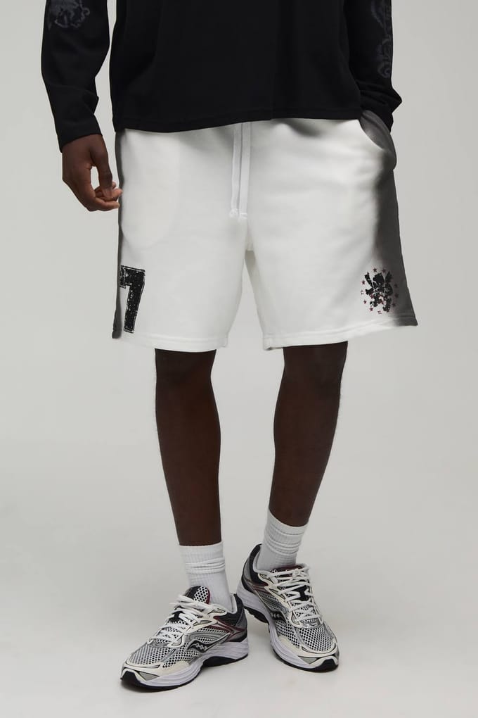 Ruimvallende Spray Gewassen Jersey Short | White | Size Medium