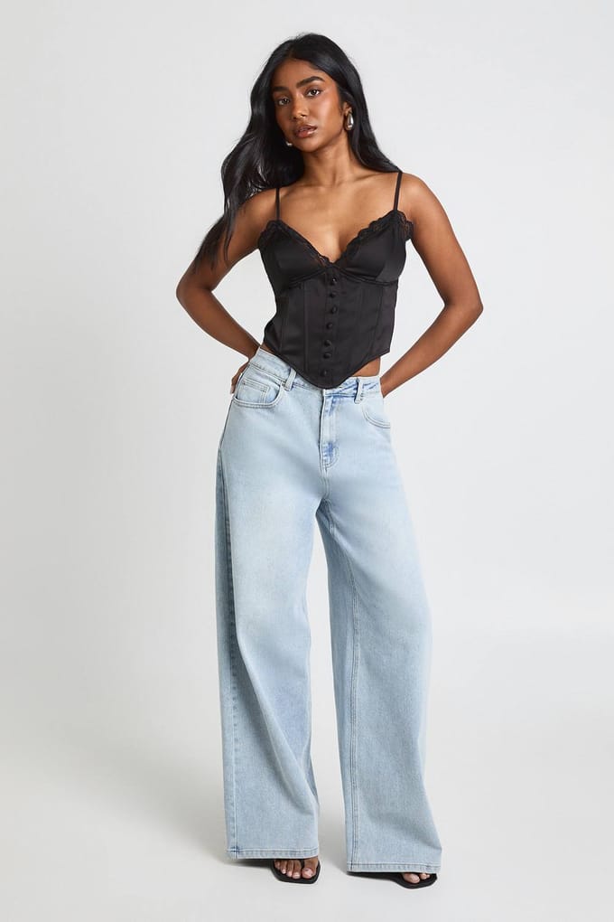 boohoo Dames Kanten Afgezet Corset Top Met Baleinstructuur | Zwart | Maat: 38