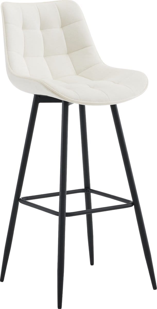 CLP Dartford Barkruk - Met rugleuning - Met voetsteun - Metalen frame - creme Fluweel