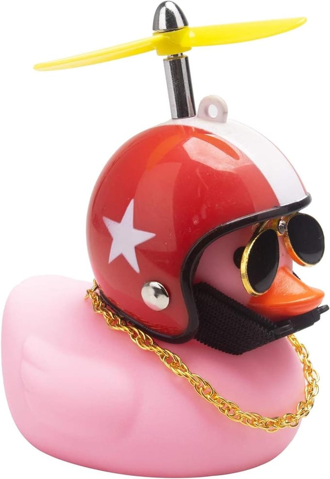 Roze eend auto - Dashboard decoratie - Vrolijke sfeer - Met draaiende propeller - N.v.t. - Rode hoed