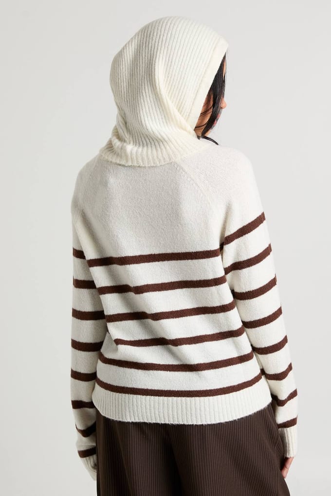 boohoo Dames Neck Detail Stripe Knit Jumper | Cream | Maat: Medium