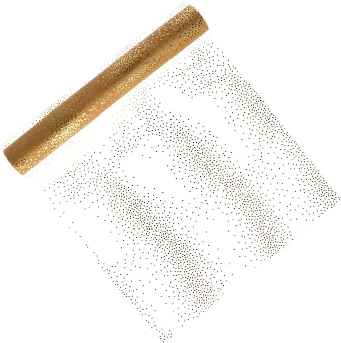 Home & Styling Decoratie stof/tafelloper - goud - stippels - 30 x 500 cm - polyester - tafelkleden