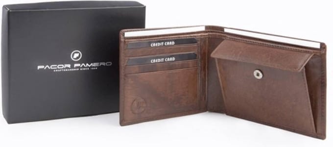 Heren Portemonnee - Rundleer - Luxe Geschenkdoos - Plat - Cadeau - Leren Portemonnee Billfold - Cognac