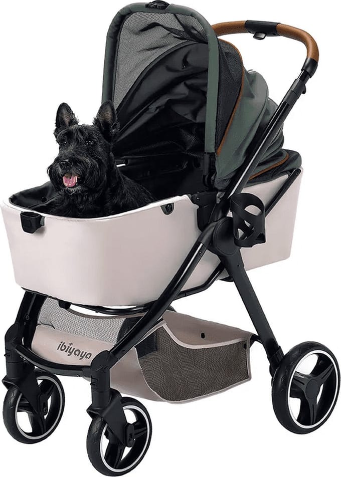 Ibiyaya Retro Hondenbuggy - Luxe Stroller - Soft Sage - 84x66x102cm