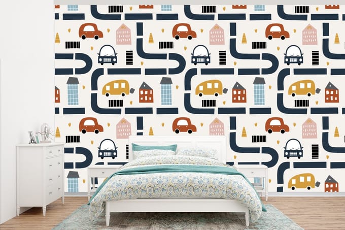 Behang - Fotobehang Design - Jongens - Auto - Kinderen - Breedte 345 cm x hoogte 220 cm