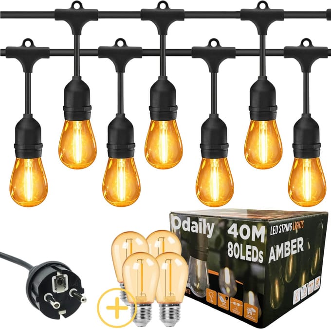 Odaily Lichtsnoer Amber - 40 Meter - 80 LED Lampen - Extra Warm Wit Licht - Professionele Kwaliteit