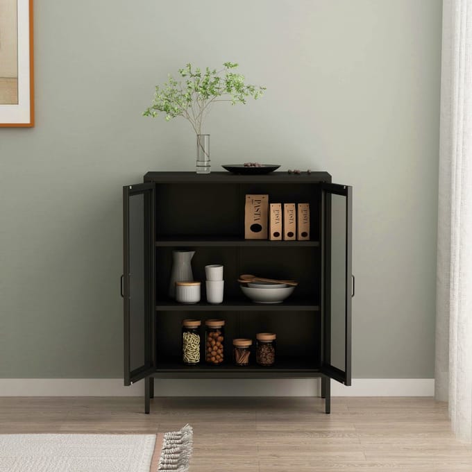 Vitrinekast Falköping 101,5x80x40 cm metaal zwart