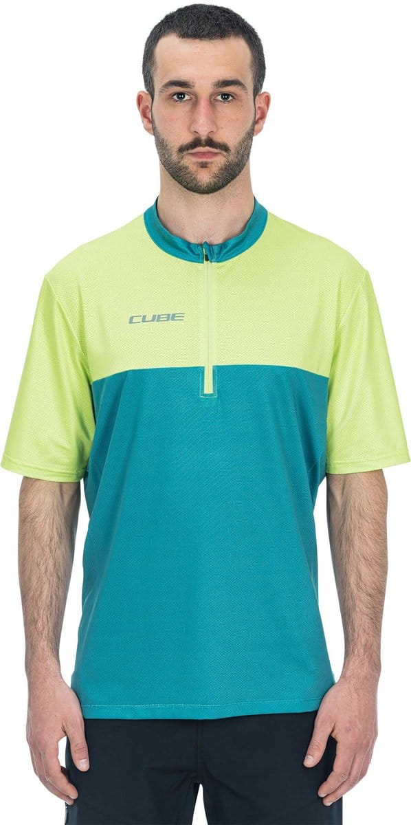 CUBE Fietsshirt ATX JERSEY HALF ZIP CMPT S/S GREEN/LIME L