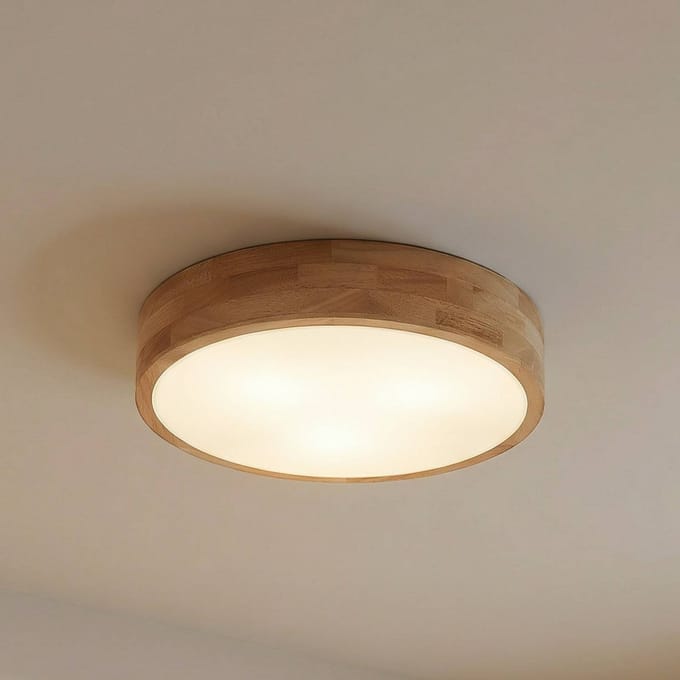 Lindby - plafondlamp hout - 3lichts - rubberhout, kunststof - H: 8 cm - E27 - licht hout, wit