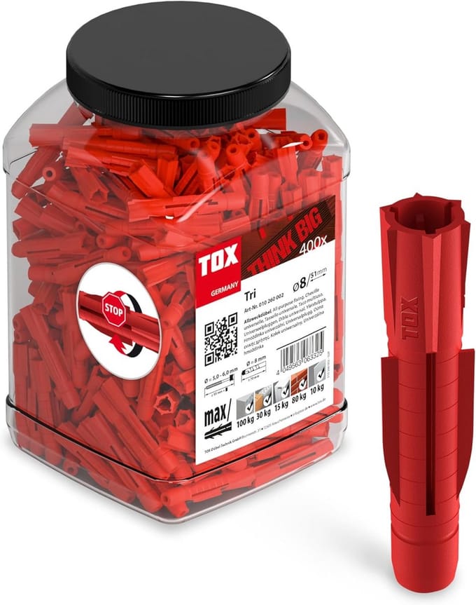 Universele Plug TRI 8 x 51 mm - 400 Stuks in Robuuste Blik - Geschikt voor Diverse Bouwmaterialen