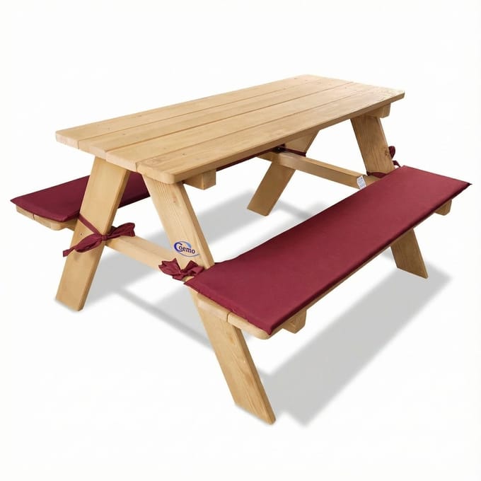 Coemo Kinderzitgroep tuin hout met zitkussens - Naturel - 89x79x50 cm
