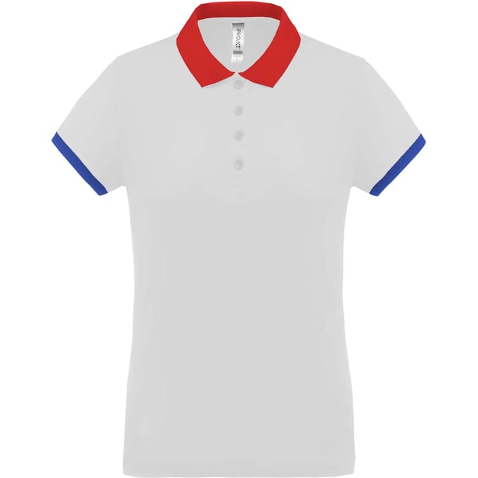 Damessportpolo 'Proact' met korte mouwen White/Red/Royal Blue - S