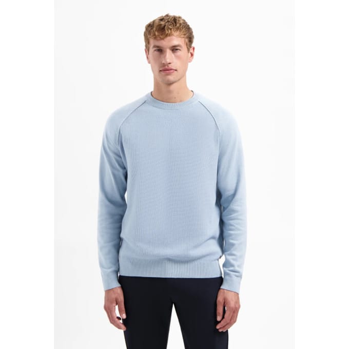 No Excess Pullover Crewneck Solid Waffle Knit Dusty Blue Maat: S | Sweaters Outlet | Heren | Blauw