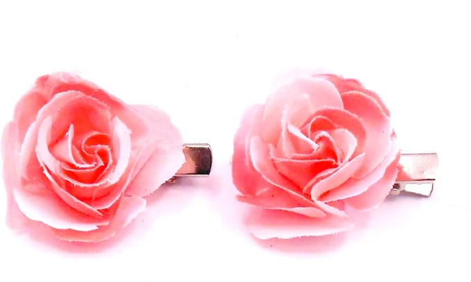2 roosjes klein met duckklem zalmkleur