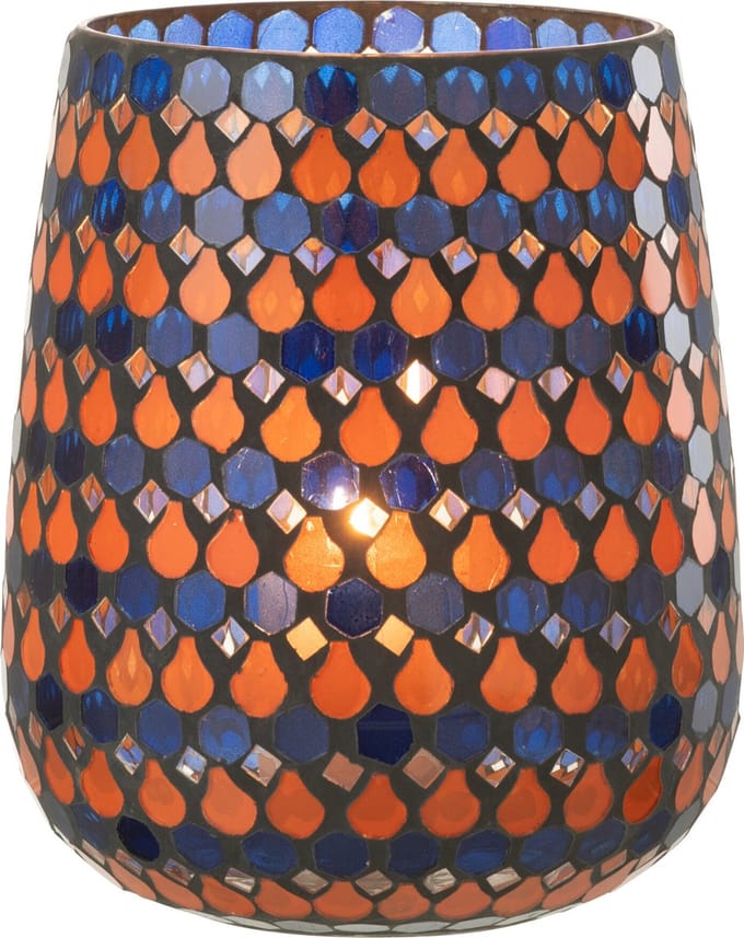 J-Line windlicht Mozaiek Druppel - glas - oranje/blauw - large