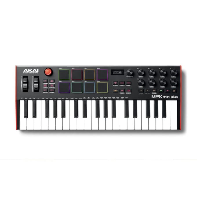 Akai Professional MPK Mini Plus - USB MIDI-keyboardcontroller met 37 minitoetsen, 8 MPC-pads, sequencer, MIDI/CV/Gate I/O, muziekproductiesoftware en Native Instruments Sound Package
