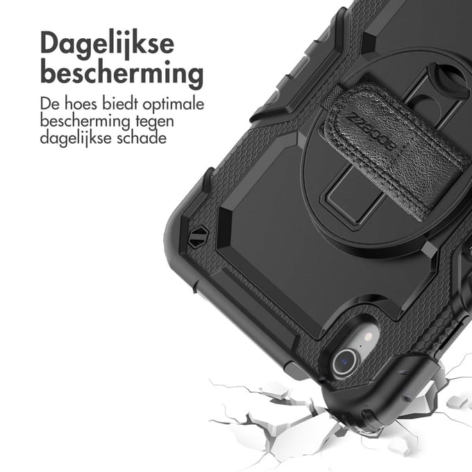 Accezz Rugged Backcover met schouderstrap voor de Apple iPad Mini 7 (2024) / iPad Mini 6 (2021) - Zwart
